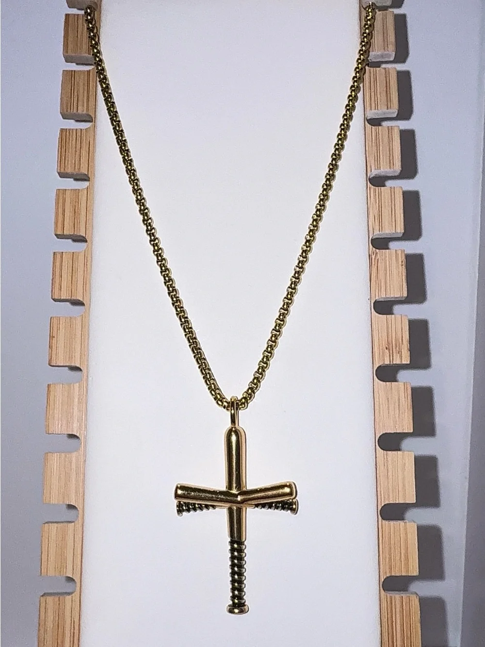 Men's Stainless Steel Gold-Tone Cross Pendant Necklace - Polished Gold